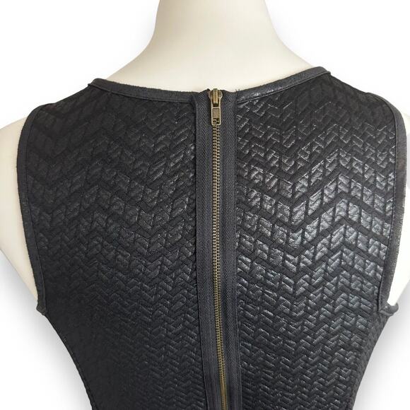 MONTEAU Dress Sz L Black Bodycon Sheath Textured Basketweave Chevron Mini LBD - Picture 5 of 12